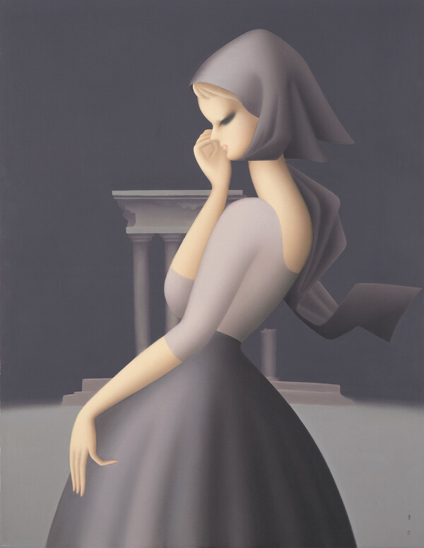 도고 세이지, 망향(望鄕), 1959년, 캔버스에 유화 물감, 116.1×90.7 cm, SOMPO 미술관 소장, 제5회 일본국제미술전에서 대중상을 받은 이 작품은 도고 세이지의 여인상을 대표한다. (도판 : SOMPO 미술관 제공)