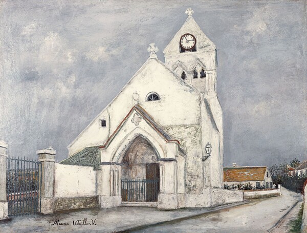 모리스 위트릴로, 아름다운 성체배령사-토르시 앙 바로아의 교회, 1912년경, 캔버스에 유화 물감, 52×69 cm, 야기(八木) 파인 아트 컬렉션 소장 (도판: SOMPO 미술관 제공)