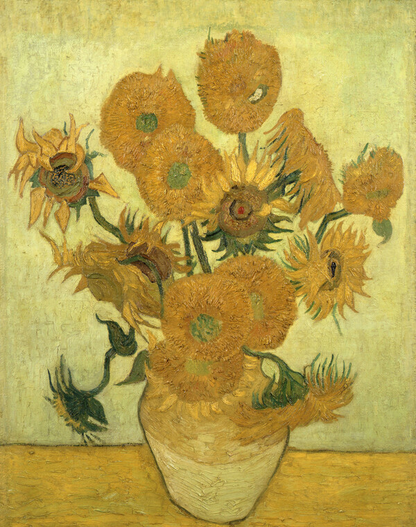 빈센트 반 고흐, 해바라기, 1888년, 캔버스에 유화 물감, 100.5×76.6 cm, SOMPO 미술관 소장, 1987년 크리스티 경매에서 3985만 달러에 낙찰되어 화제를 불러일으킨 작품이다. (도판: SOMPO 미술관 제공)