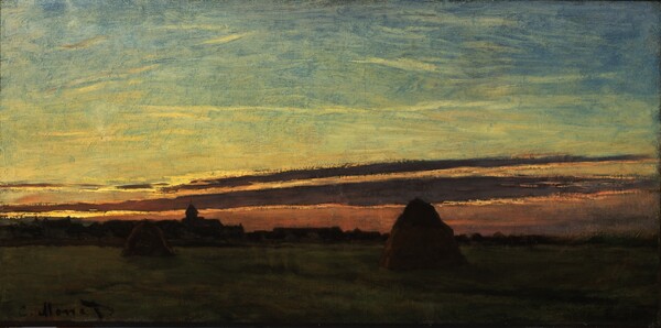 클로드 모네, 샤이의 건초더미들, 캔버스에 유채, 1875년, 30.16 cm x 60.48 cm,샌디에이고 미술관 © The San Diego Museum of Art