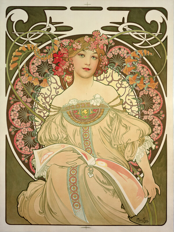 백일몽 Rêverie, 1897, 컬러 석판화, 72.7 x 55.2 cm ⓒ Mucha Trust 2025