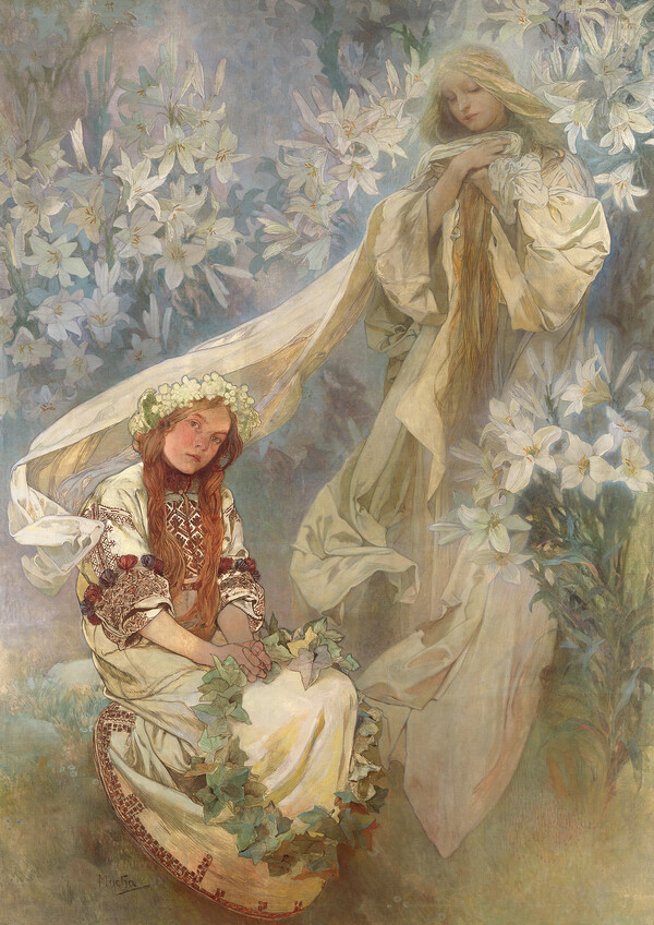백합의 성모 Madonna of the Lilies, 1905, 캔버스에 유채 및 템페라, 247 x 182 cm ⓒ Mucha Trust 2025 / 체코 국보