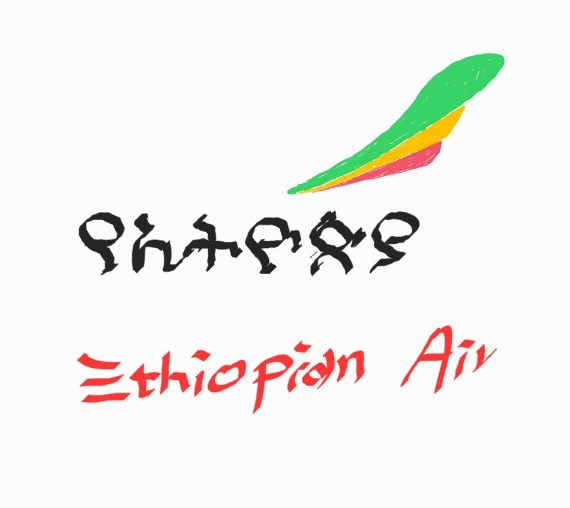 탄자니아로 가는 이디오피아항공 마크_그들의 고유언어 암하라어(Amharic)로 쓰여있다.