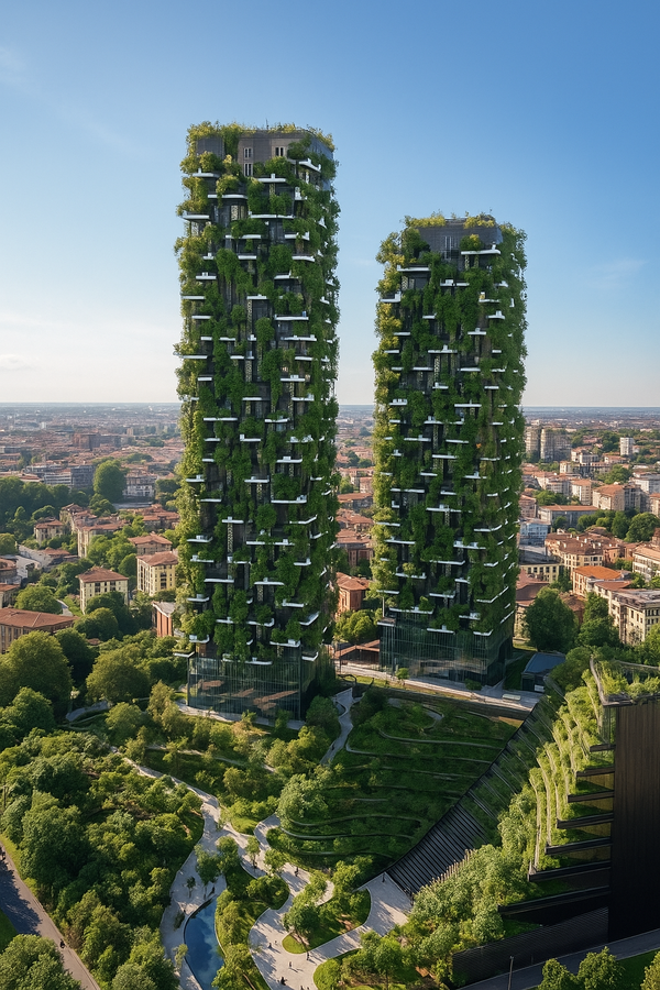 상하이 밸리와 밀라노 보스코 베르티칼레를 ChatGPT를 사용해 합성한 이미지 상하이 밸리 Ⓒ Delugan Meissl Associated Architects